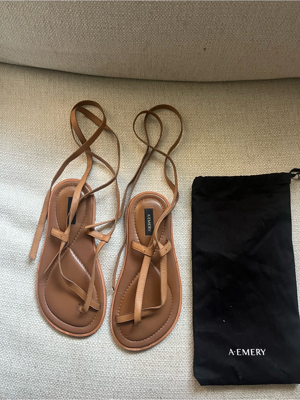 A Emery Tan Leather Wrap Sandals